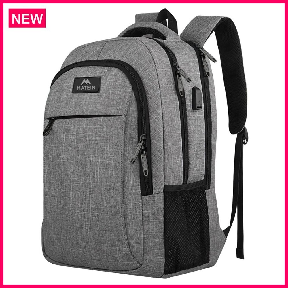 Travel Laptop Backpack with USB Charging Port, Water Resistant, Fits 15.6 Inch